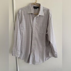 Ralph Lauren Men's White Button-Up Shirt with Blue and Red Windowpane Check S 17